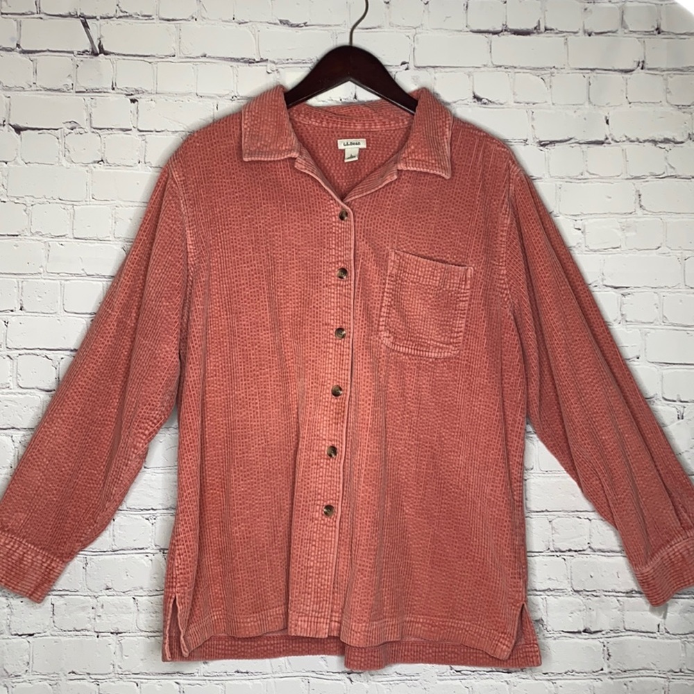 L.L Bean Wide Wale Cord Oversized Button Down Boyfriend Shirt Shacket Large